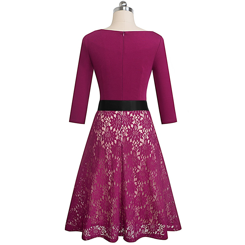 Vintage Lace Patchwork with Sash Dress