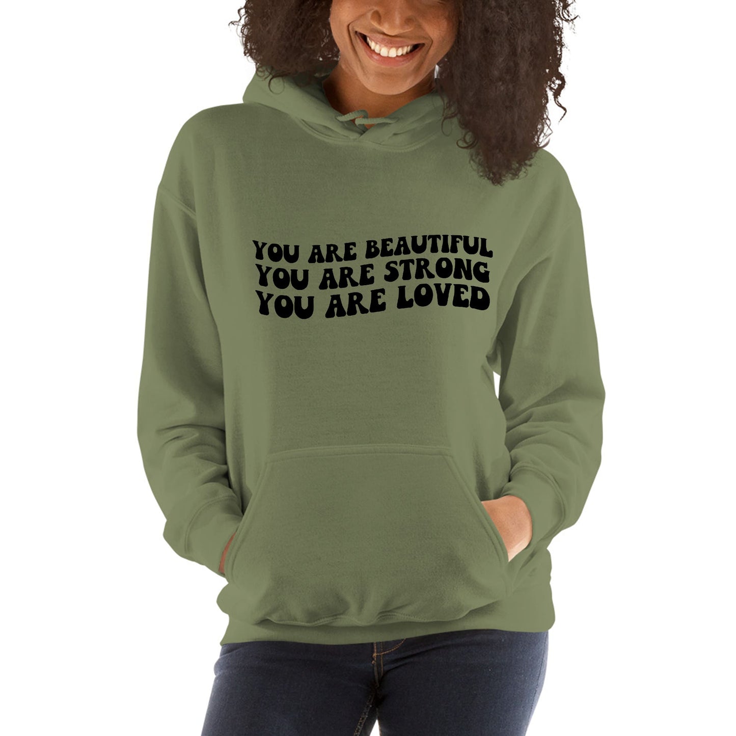 Womens Hoodie You Are Beautiful Strong Loved Affirmation Quote Print
