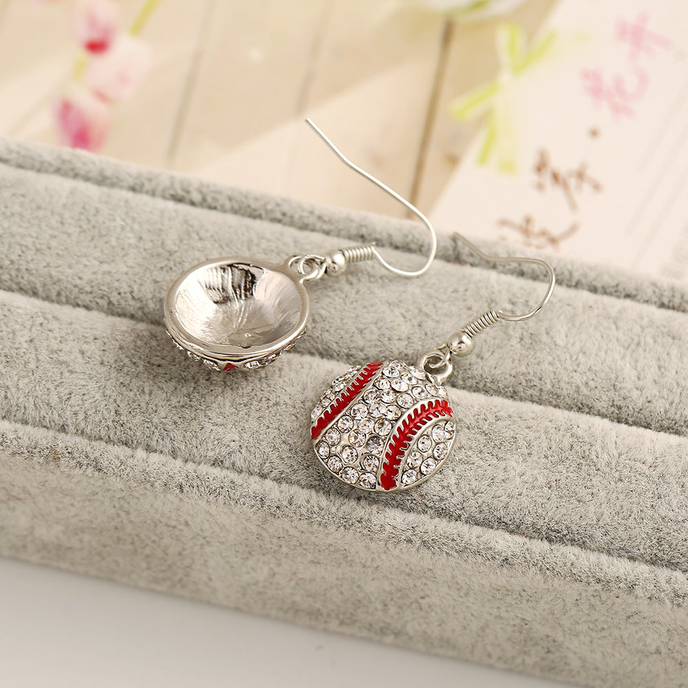 Trendy Diamond-Studded Baseball Earrings
