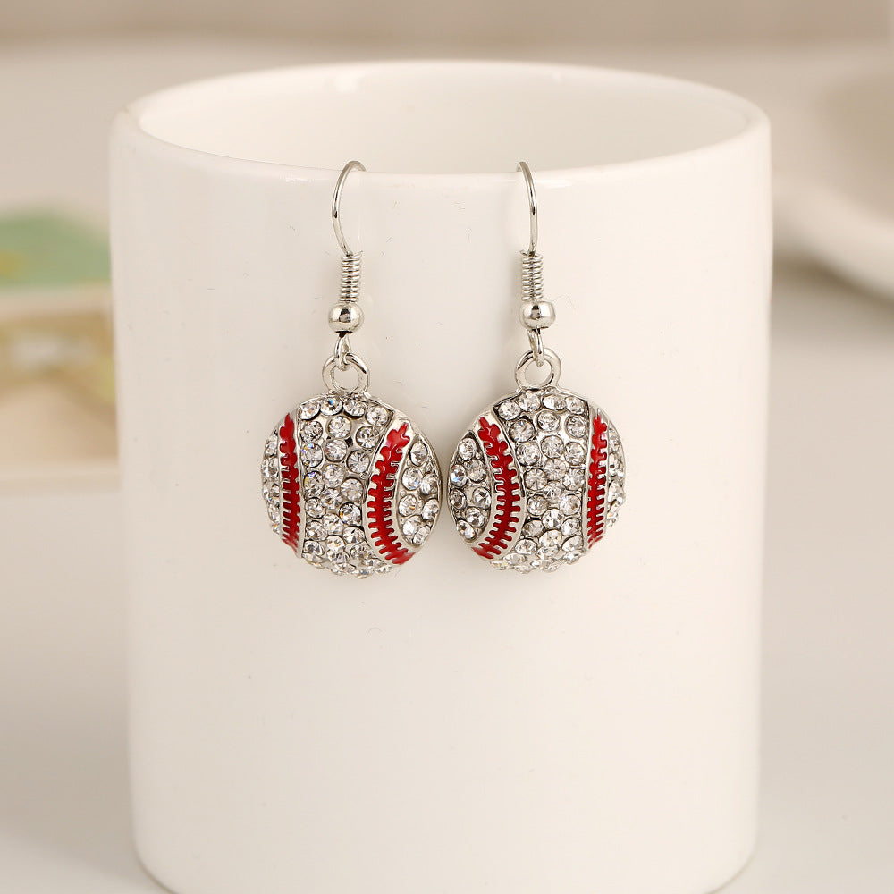 Trendy Diamond-Studded Baseball Earrings