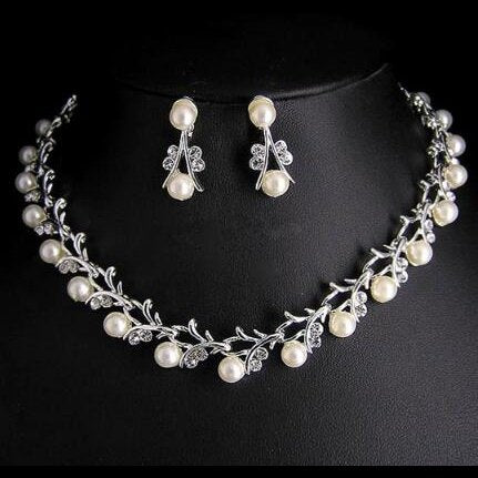 Pearl Wedding Necklace Earring Set