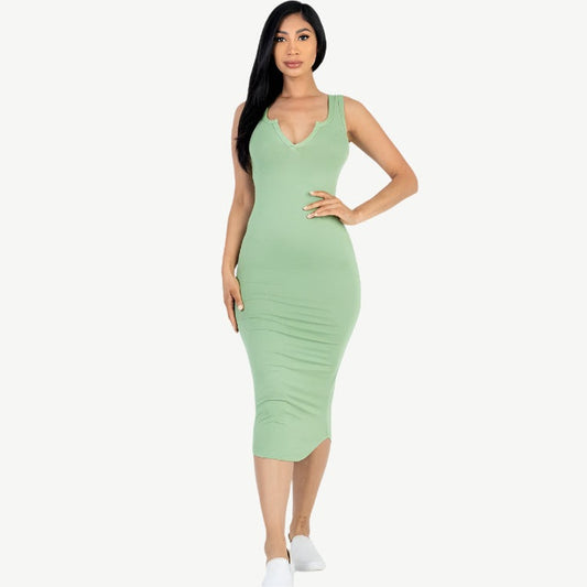 Split Neck Tank Midi Dress