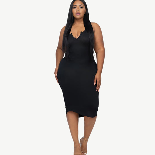 Plus Size Split Neck Tank Midi Dress