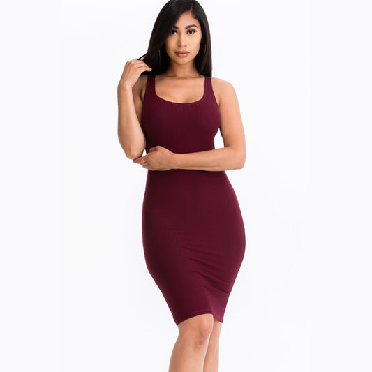 Ribbed Back Slit Bodycon Dress