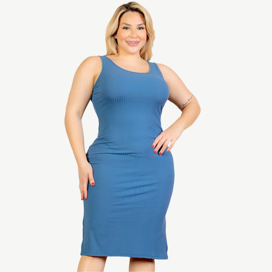 Plus Size Ribbed Side Slit Tank Dress