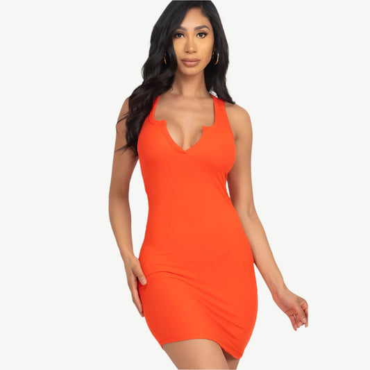 Ribbed Split Neck Tank Mini Dress