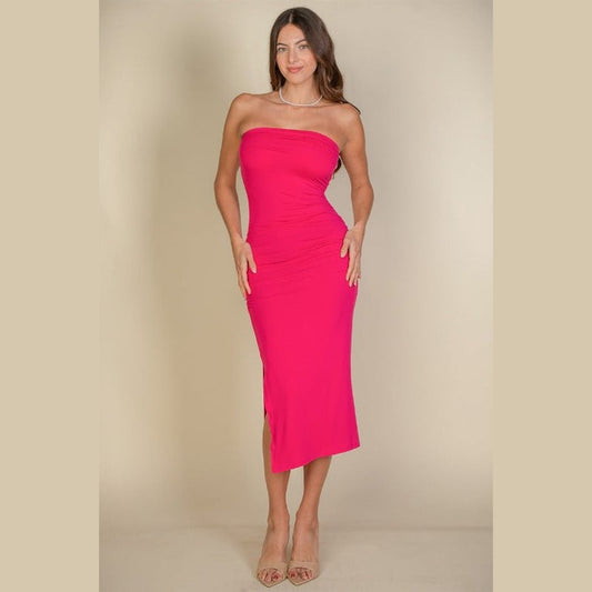 Solid Bodycon Split Hem Tube Dress