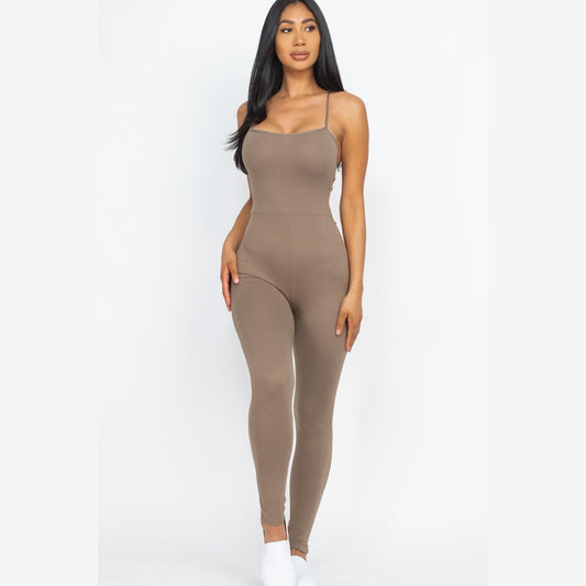 Criss-Cross Open Back Bodycon Jumpsuit