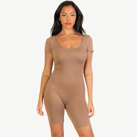 Short Sleeve Scoop Neck Bodycon Romper