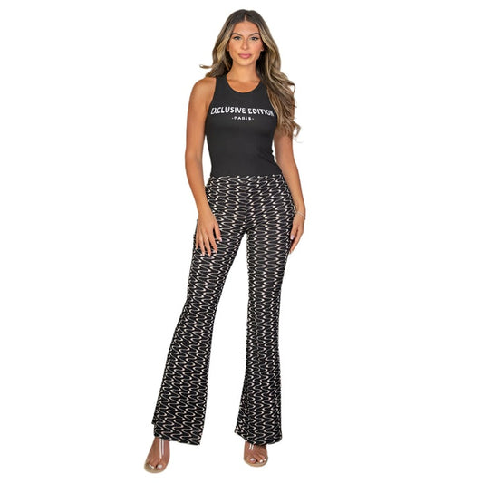 Wavy Print High Waist Flare Pants