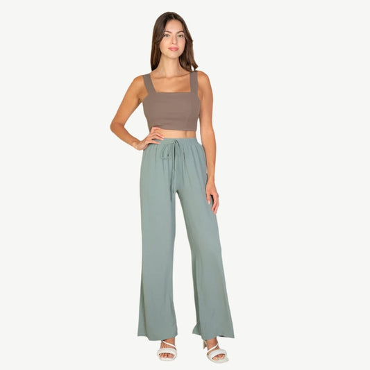 Drawstring waist wide leg minimalist pants