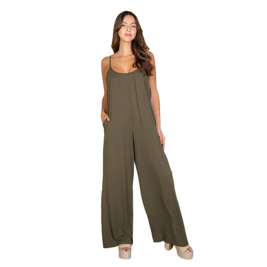 Spaghetti strap solid wide jumpsuit