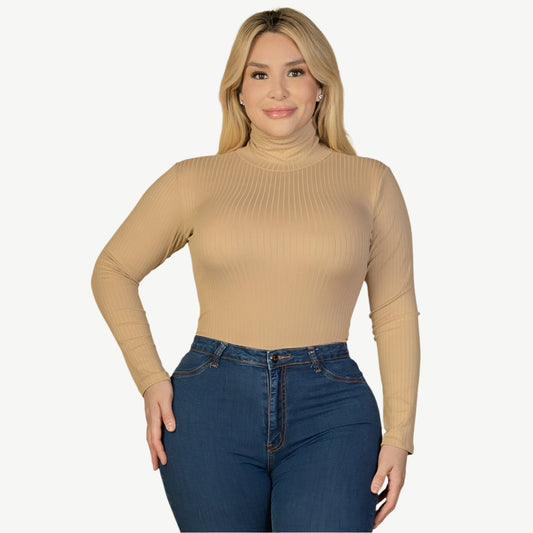 Plus Size Ribbed Turtleneck Long Sleeve Bodysuit