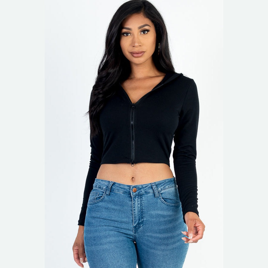 French Terry Crop Zip Up Hoodie