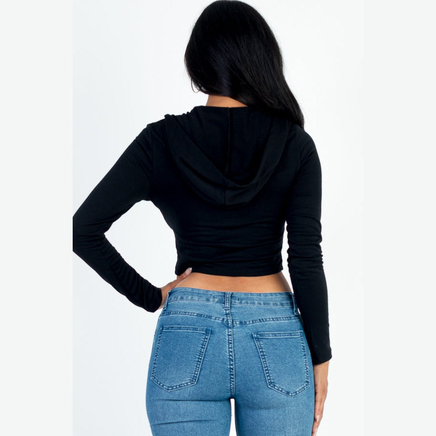 French Terry Crop Zip Up Hoodie