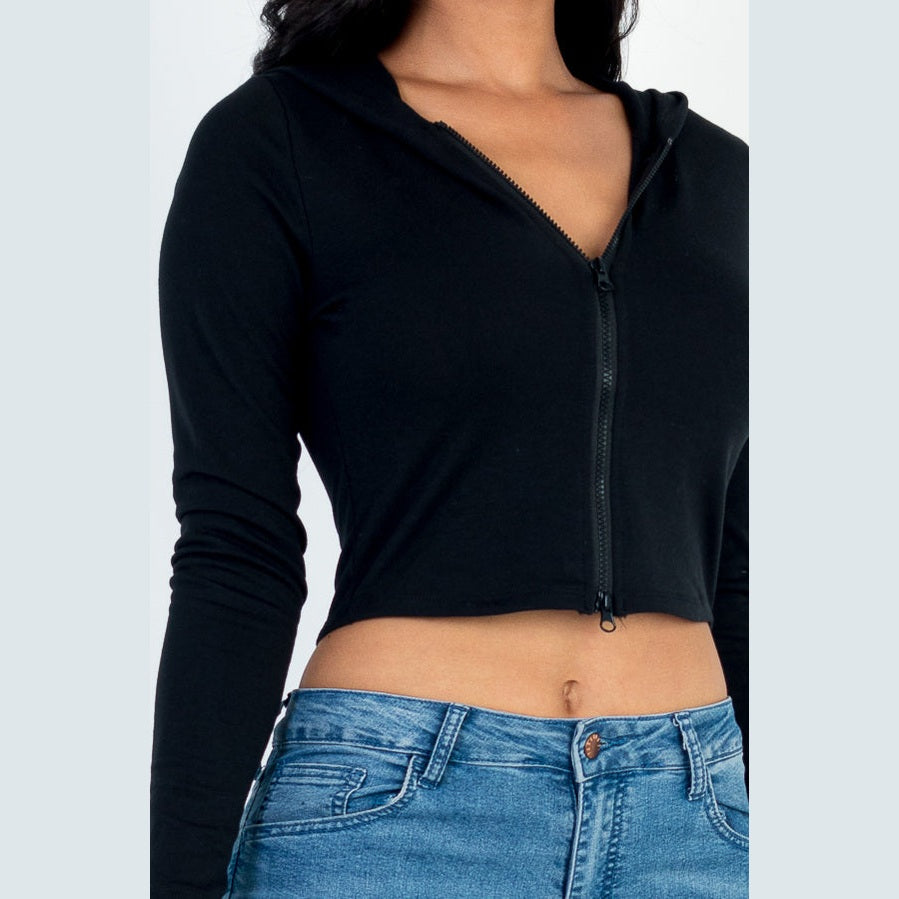 French Terry Crop Zip Up Hoodie