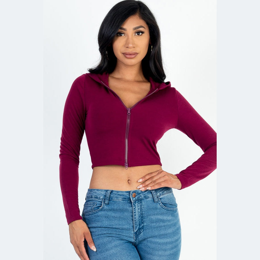 French Terry Crop Zip Up Hoodie