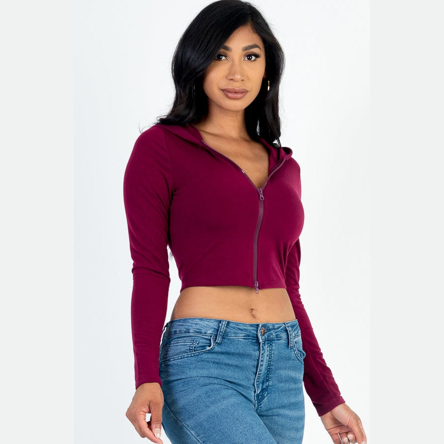 French Terry Crop Zip Up Hoodie