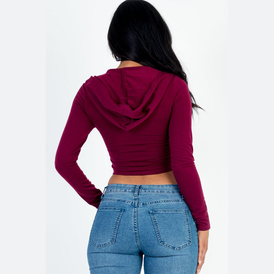 French Terry Crop Zip Up Hoodie