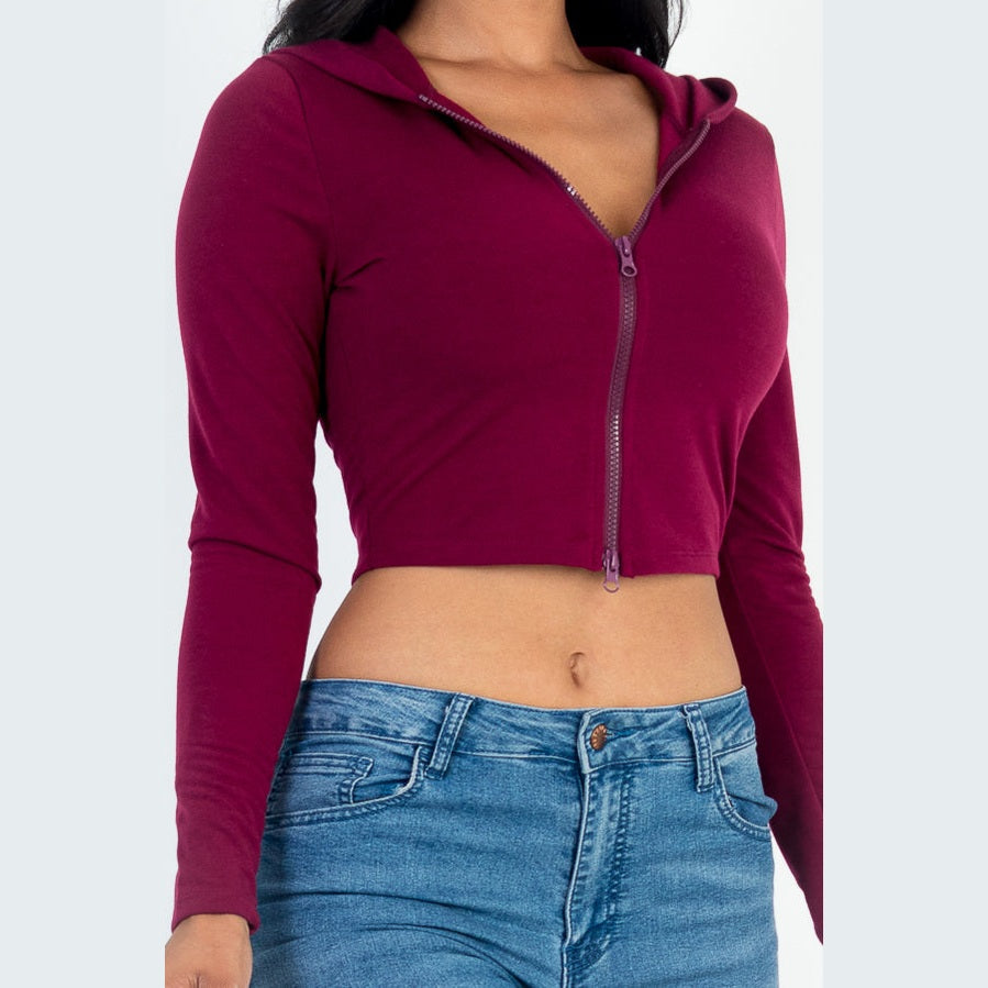 French Terry Crop Zip Up Hoodie