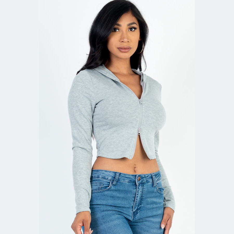 French Terry Crop Zip Up Hoodie