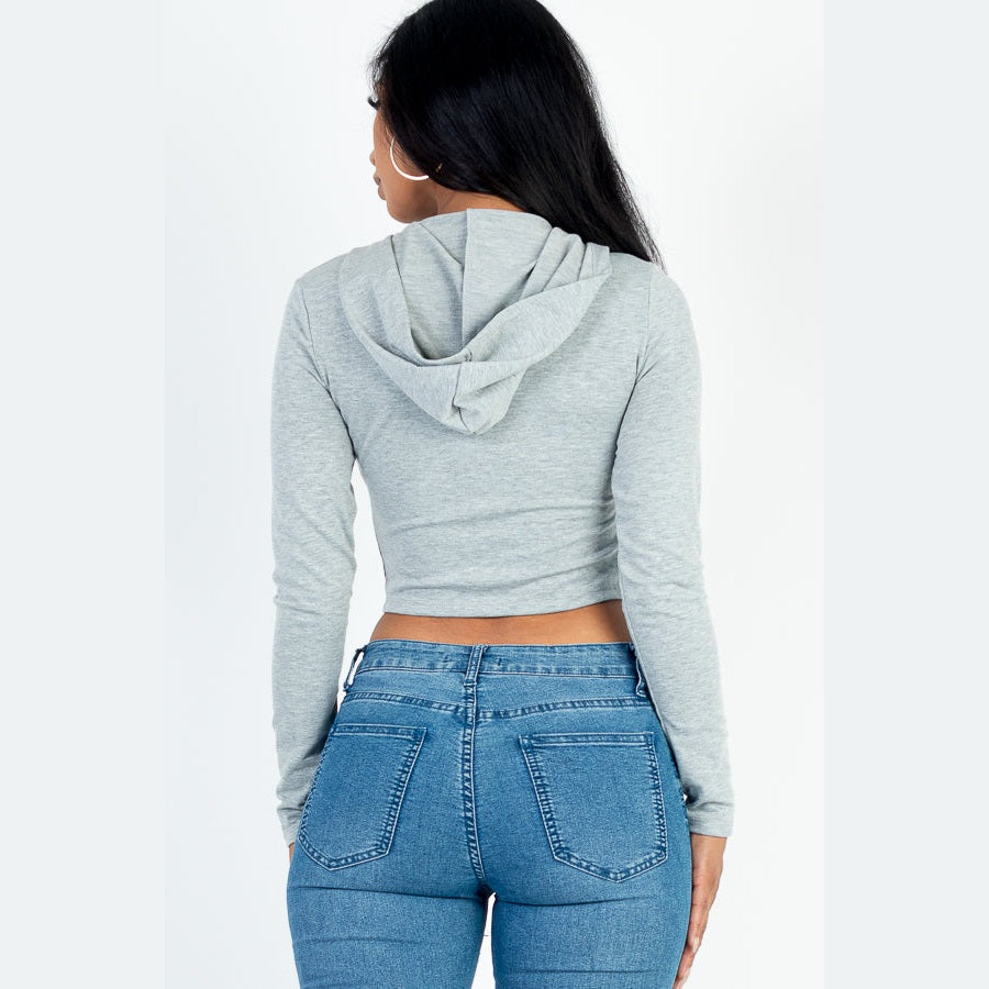 French Terry Crop Zip Up Hoodie