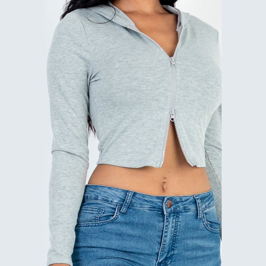 French Terry Crop Zip Up Hoodie