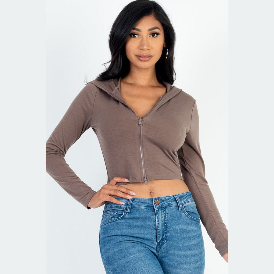 French Terry Crop Zip Up Hoodie