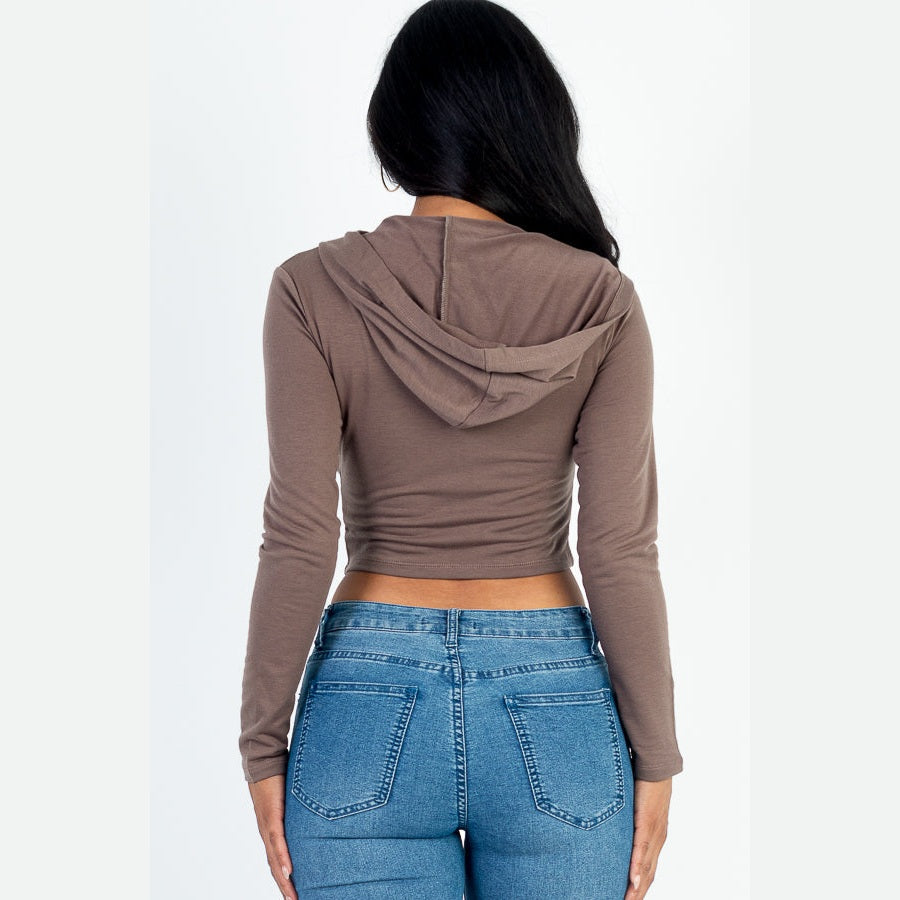 French Terry Crop Zip Up Hoodie