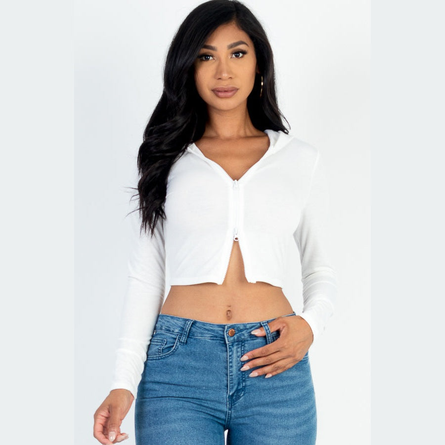 French Terry Crop Zip Up Hoodie