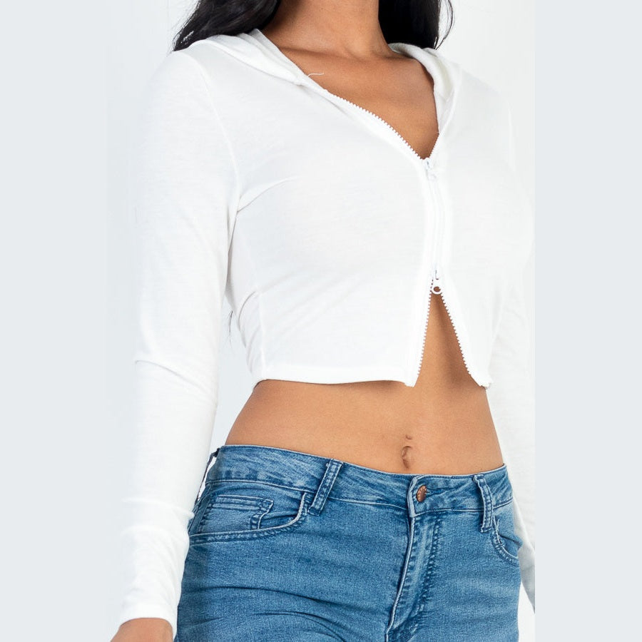 French Terry Crop Zip Up Hoodie