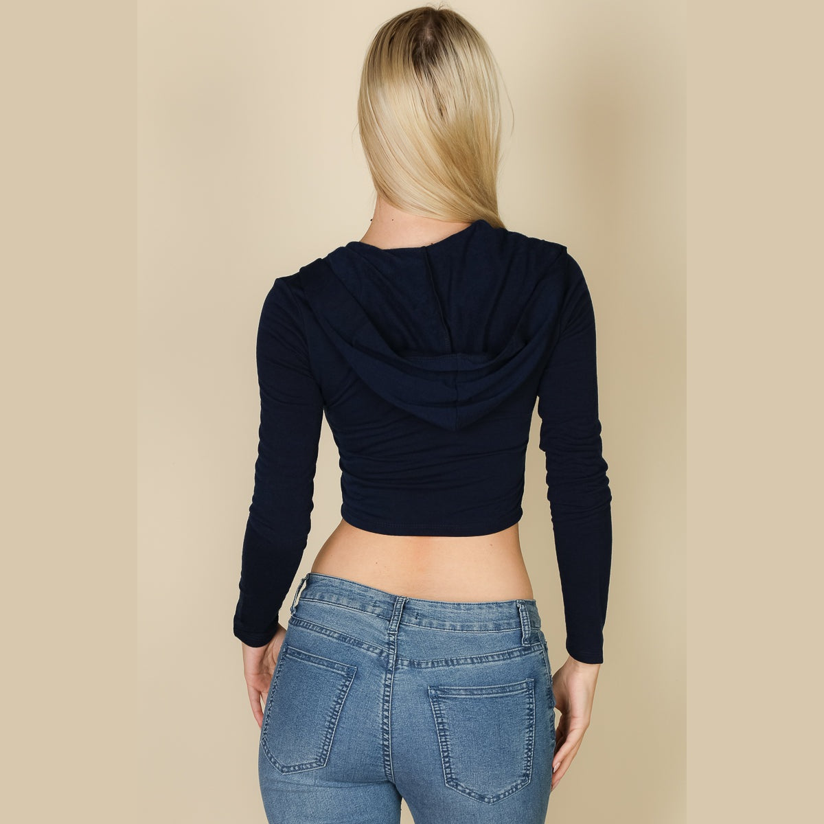 French Terry Crop Zip Up Hoodie