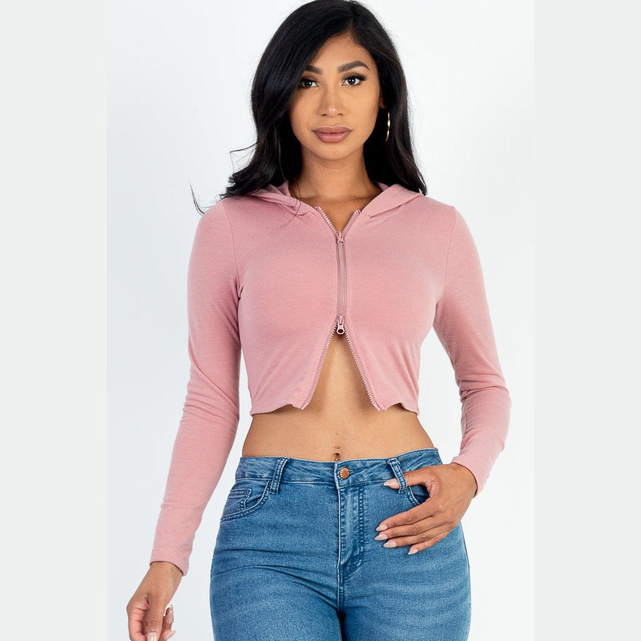 French Terry Crop Zip Up Hoodie