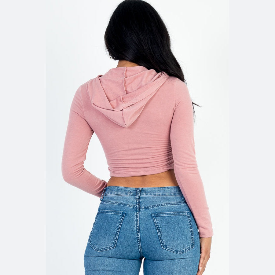 French Terry Crop Zip Up Hoodie