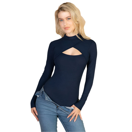 Front Cutout Long Sleeve Bodysuit