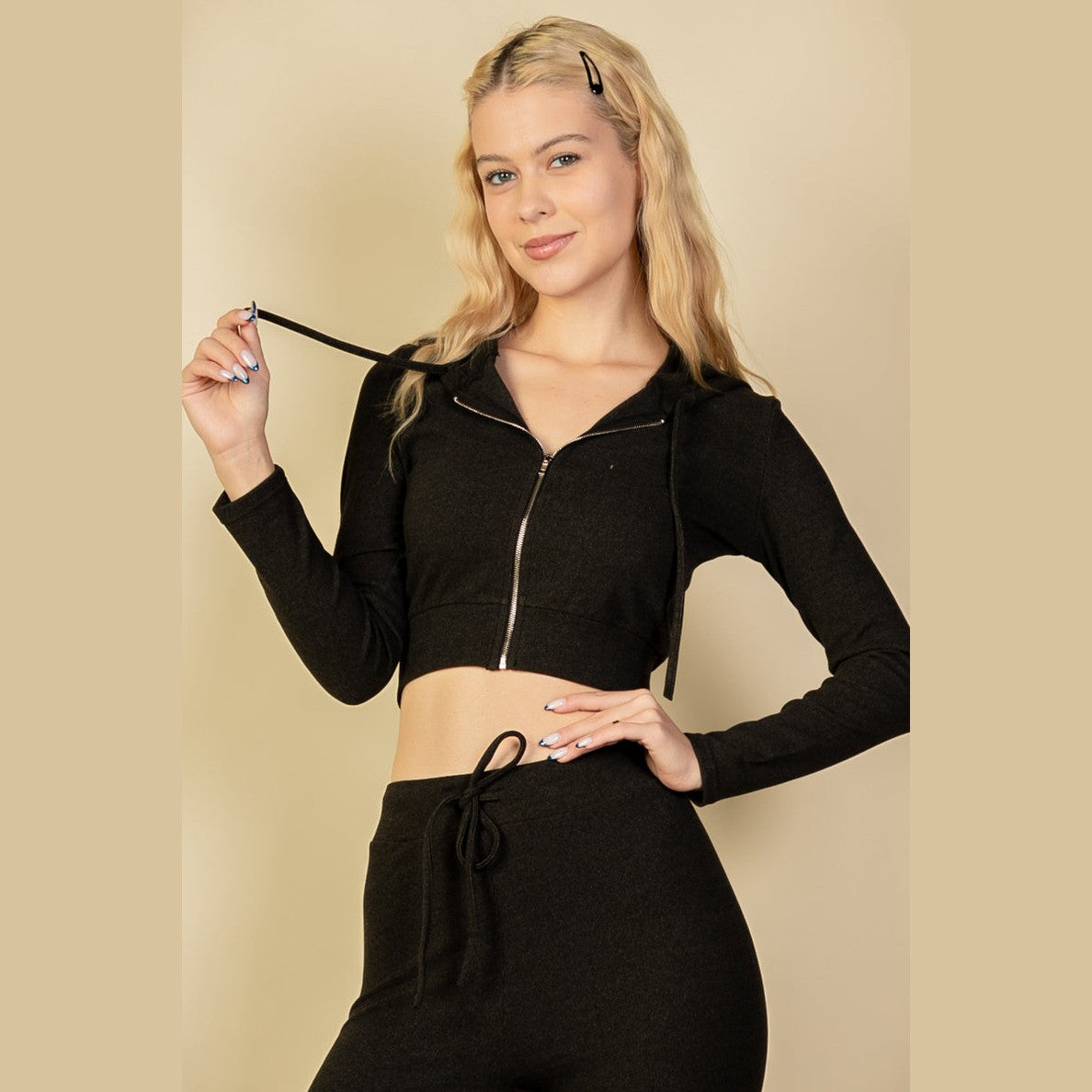 Ribbed Crop Zip Hoodie