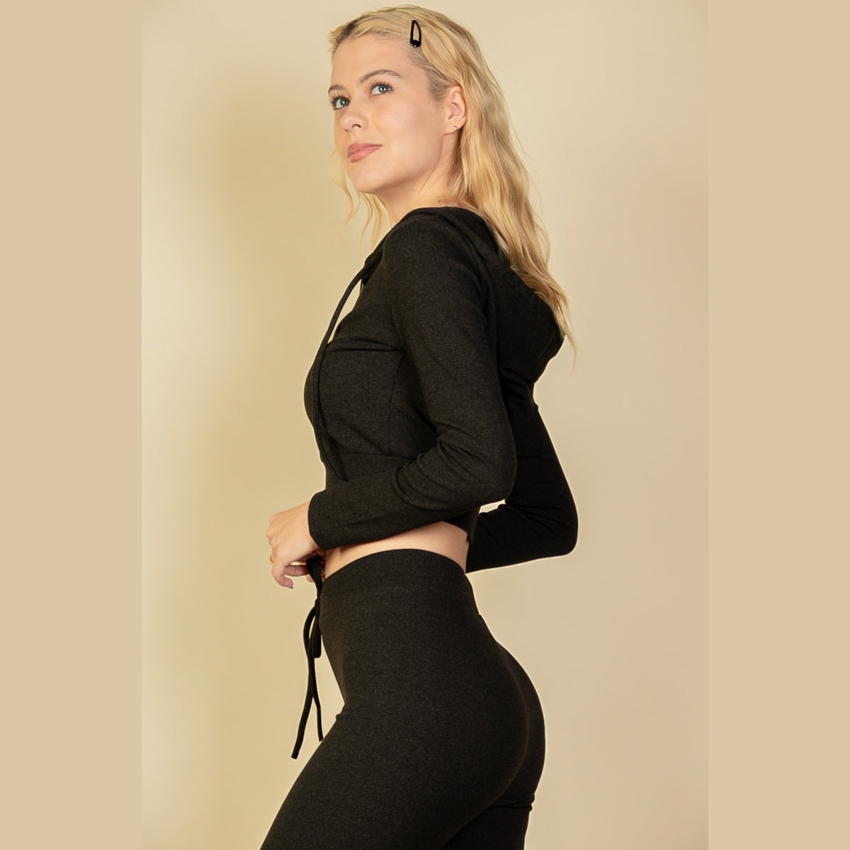 Ribbed Crop Zip Hoodie