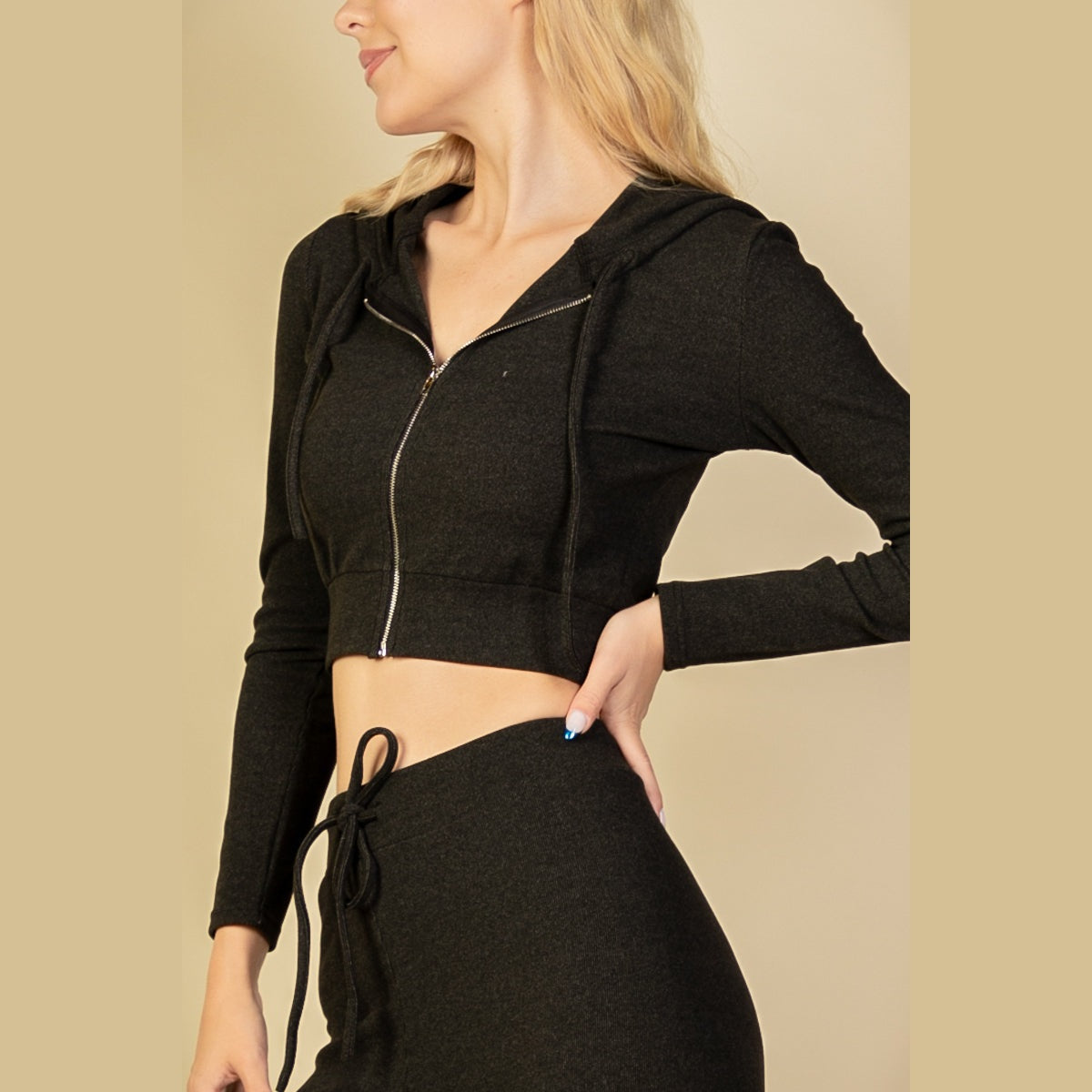 Ribbed Crop Zip Hoodie