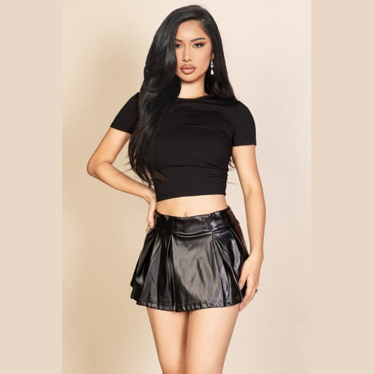 Basic Short Sleeve Ribbed Round Neck Top