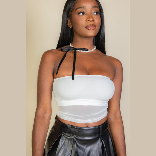 Cropped Strapless Top with Mesh