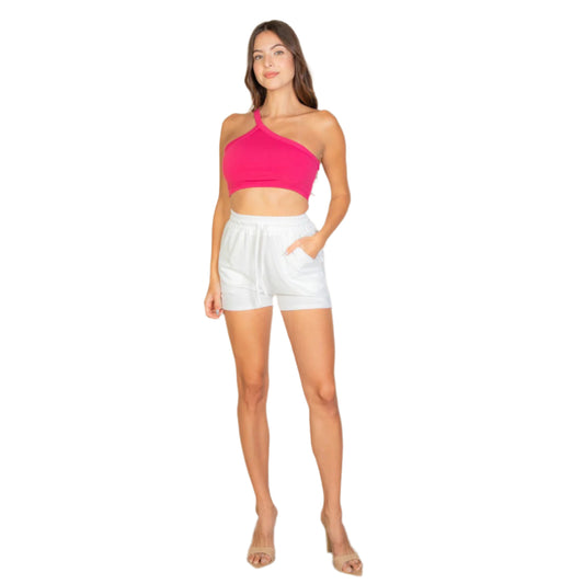 One Shoulder Ribbed Cropped Top