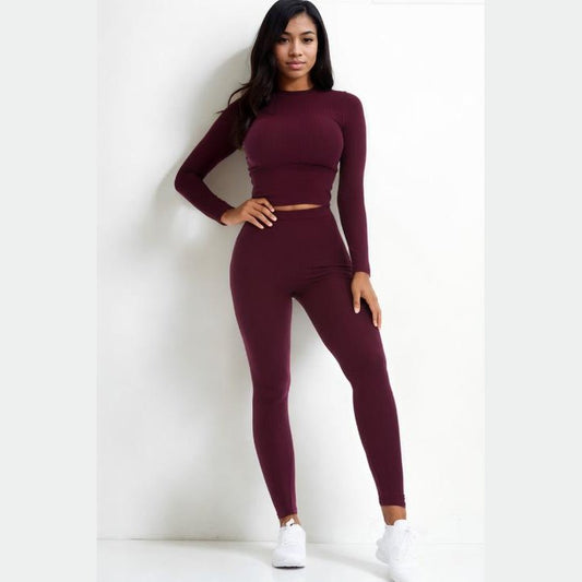 Ribbed Mock Neck Long Sleeve Top & Leggings Set