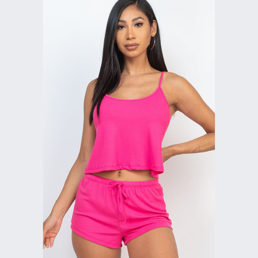 Ribbed Strappy Top & Shorts Set