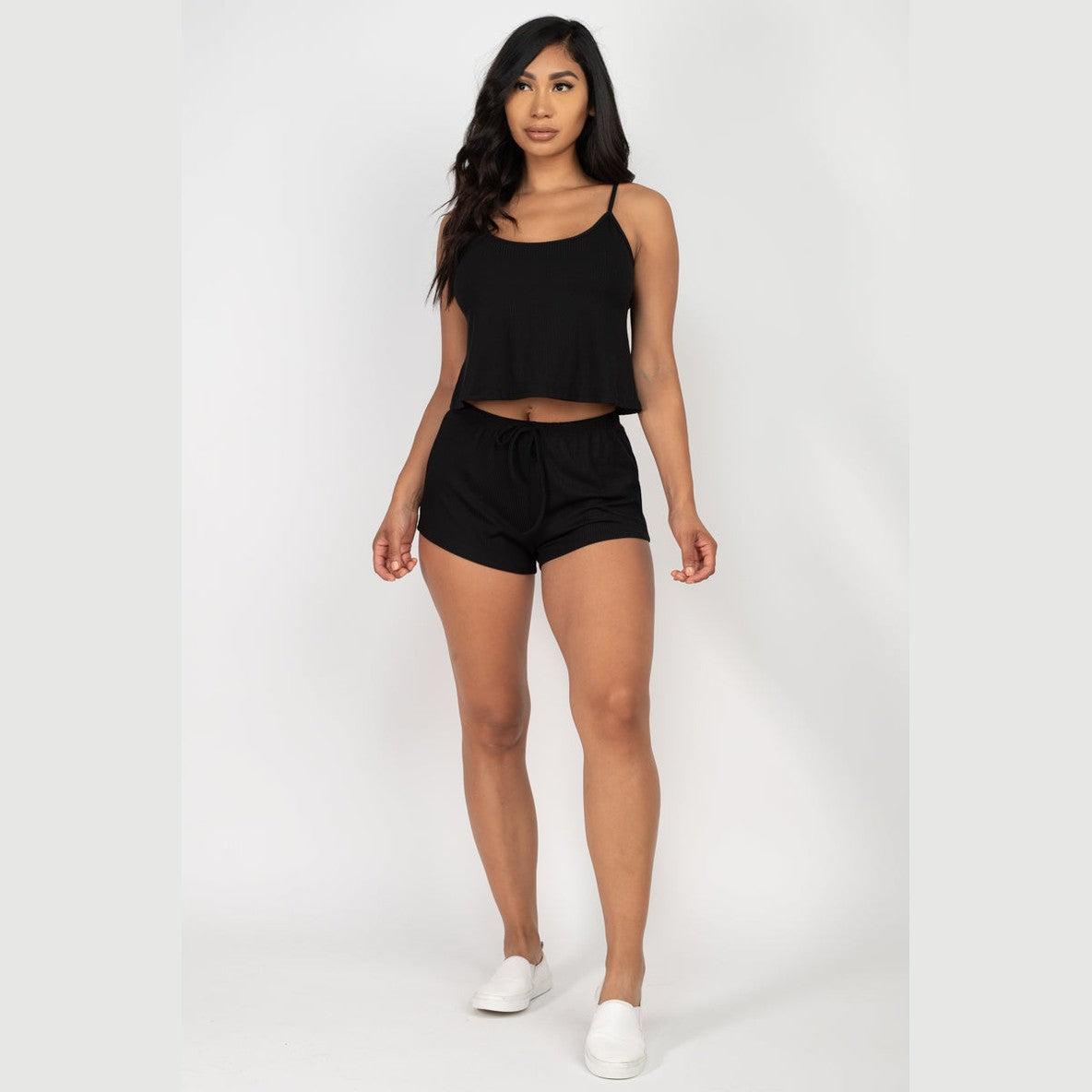 Ribbed Strappy Top & Shorts Set