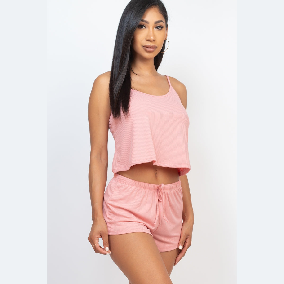 Ribbed Strappy Top & Shorts Set