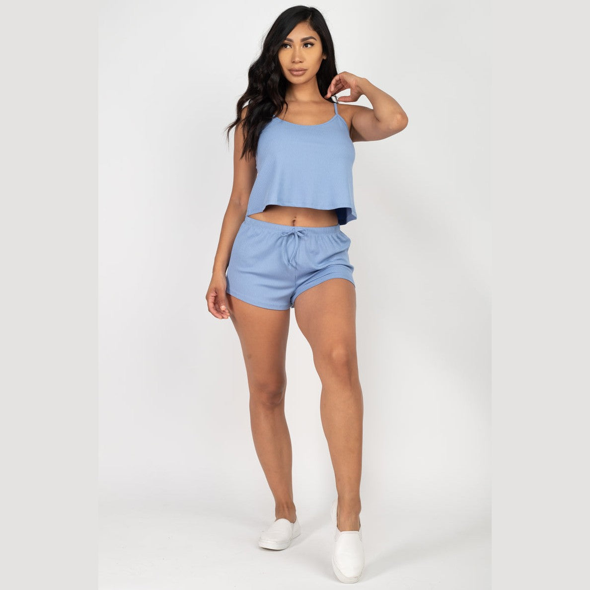 Ribbed Strappy Top & Shorts Set