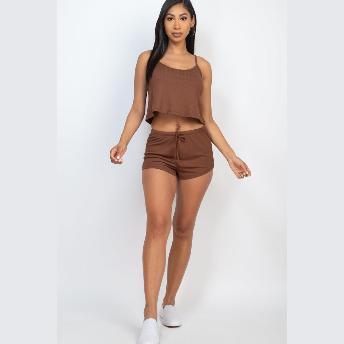 Ribbed Strappy Top & Shorts Set