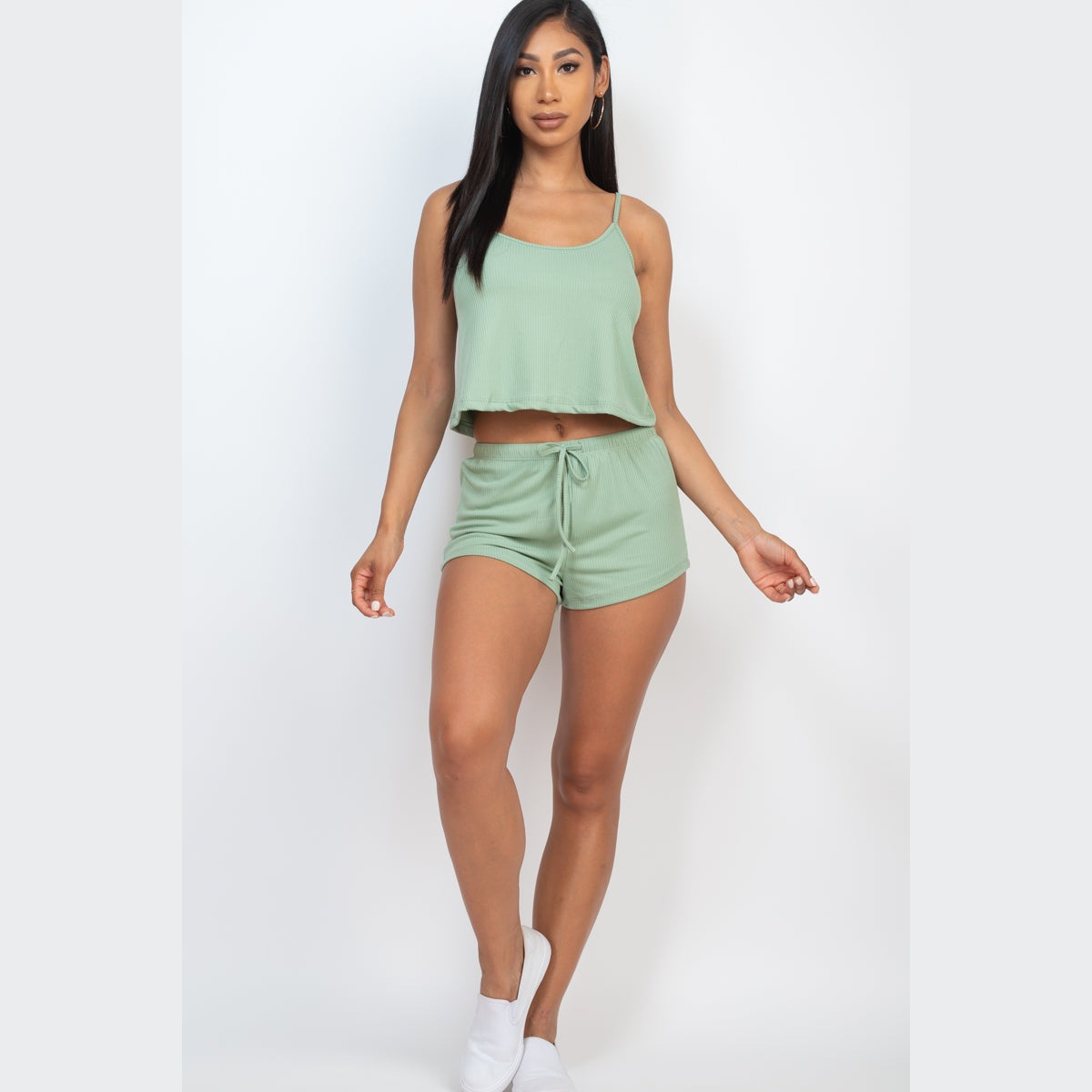 Ribbed Strappy Top & Shorts Set
