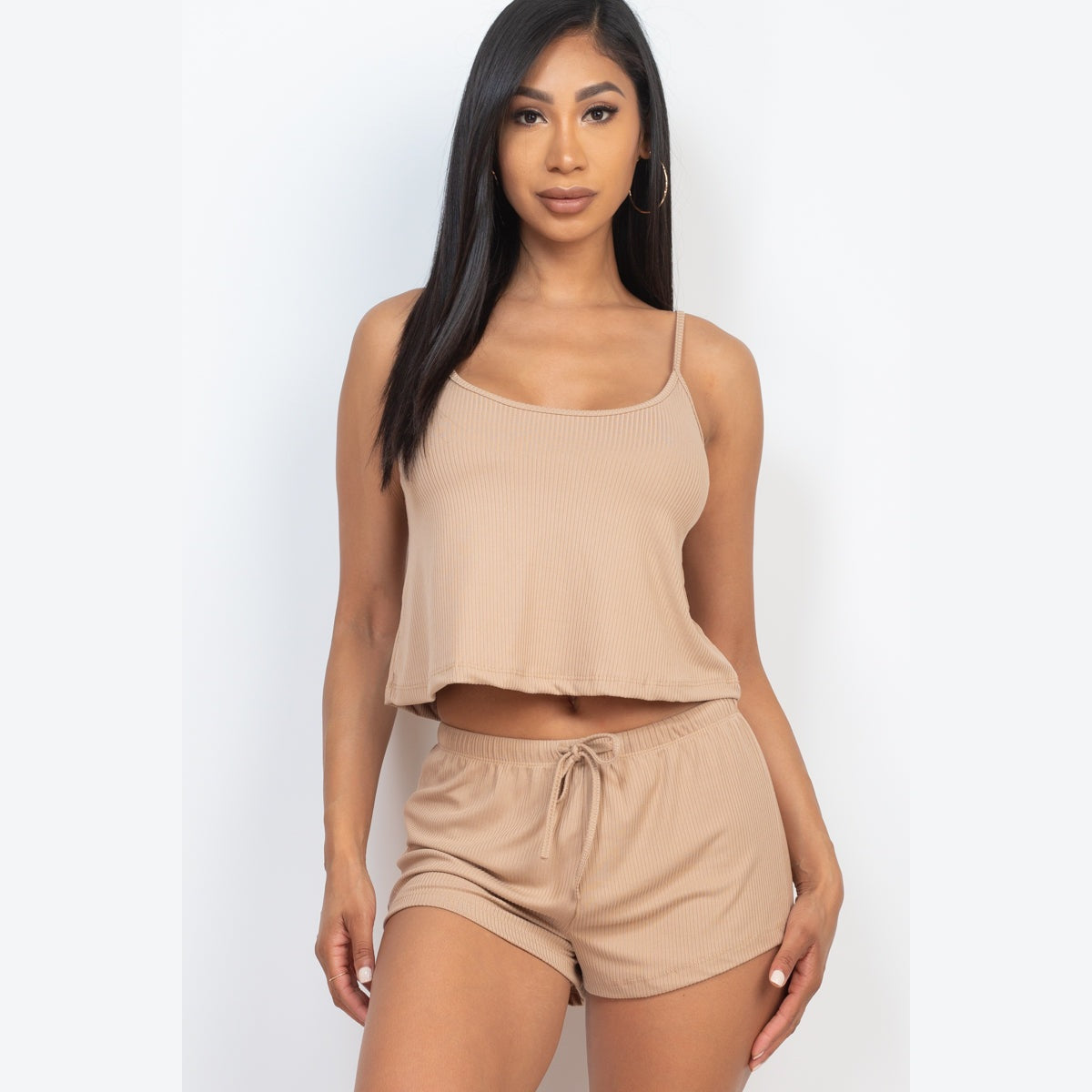 Ribbed Strappy Top & Shorts Set