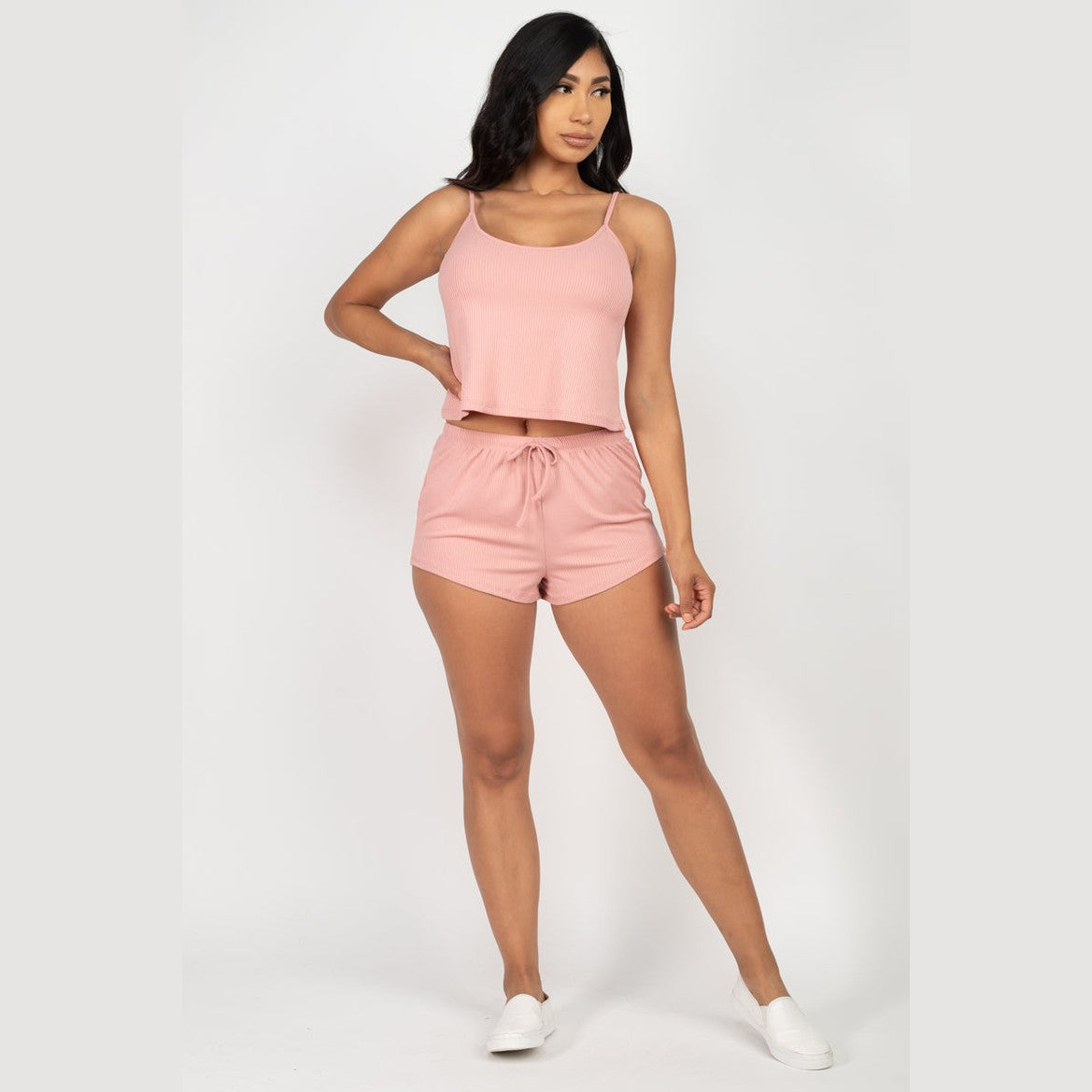 Ribbed Strappy Top & Shorts Set